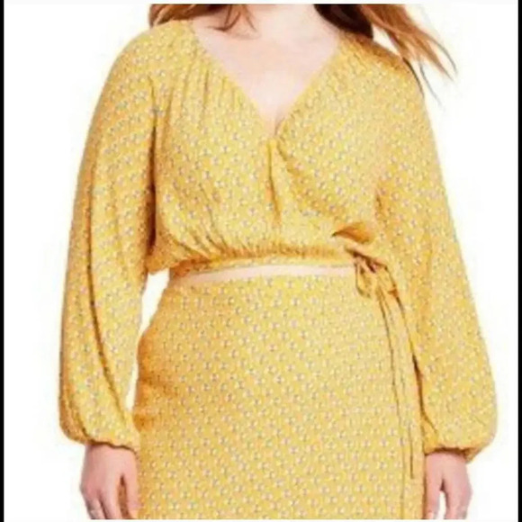 NWT Rhode Women's Dainty Lotus Print Wrap Top Yellow Turquoise Size XXS - Picture 14 of 15